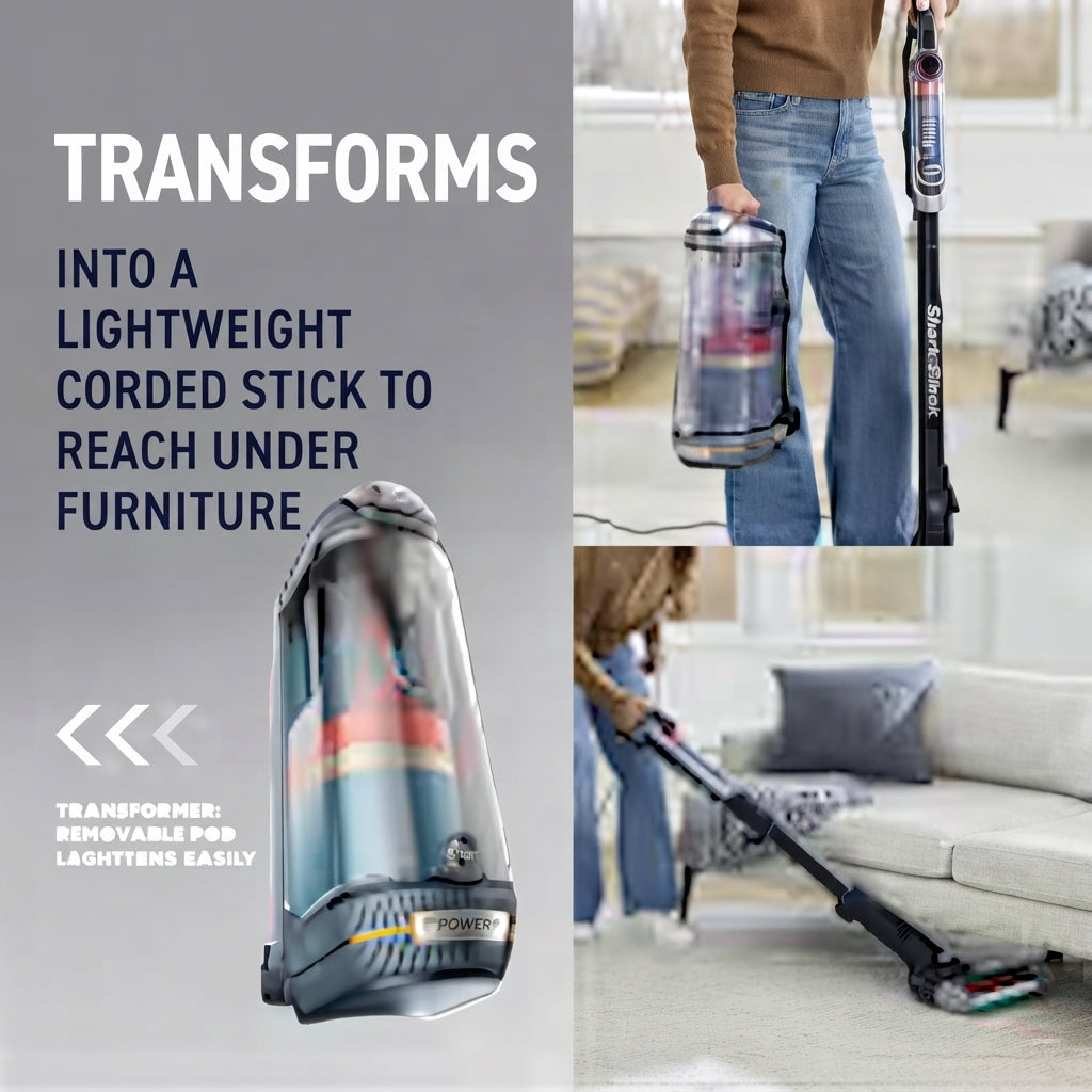 Shark PowerDetect Transformer PowerTrio System Upright Vacuum with Detect and Reveal – Chimera Blue