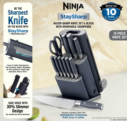 Ninja StaySharp 13-Piece Knife Block Set & Removable Sharpener - Cyberspace