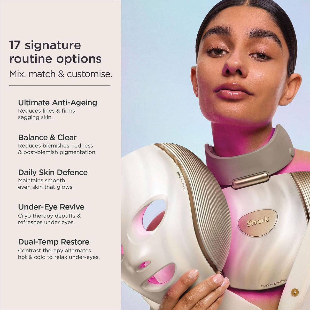 New Shark CryoGlow Clinic LED Face + Body System - White Gold