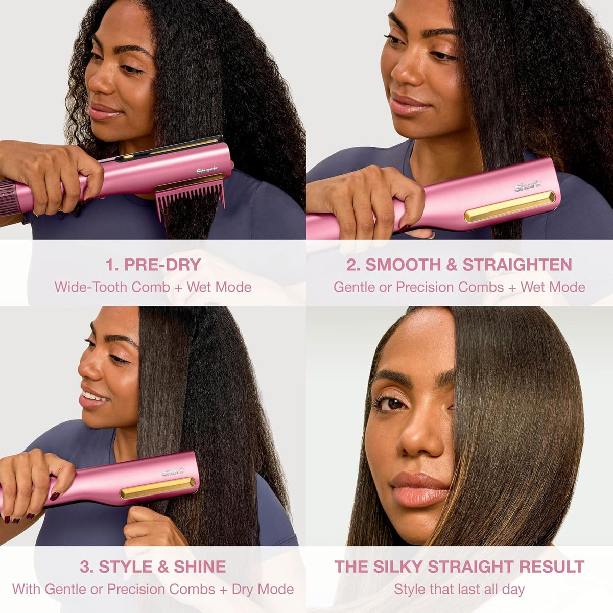 Shark SilkiPro Hair Straightener & Dryer with Storage Case - Rose Petal
