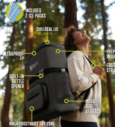 Ninja FrostVault Go 17 litre 24-Can Backpack Soft Cooler - Charcoal Grey