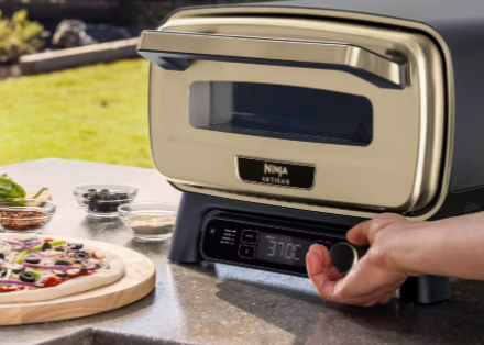 Ninja Artisan Electric Outdoor Pizza Oven & Air Fryer with Cover - Blue & Gold