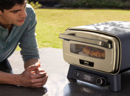Ninja Artisan Electric Outdoor Pizza Oven & Air Fryer with Cover - Blue & Gold