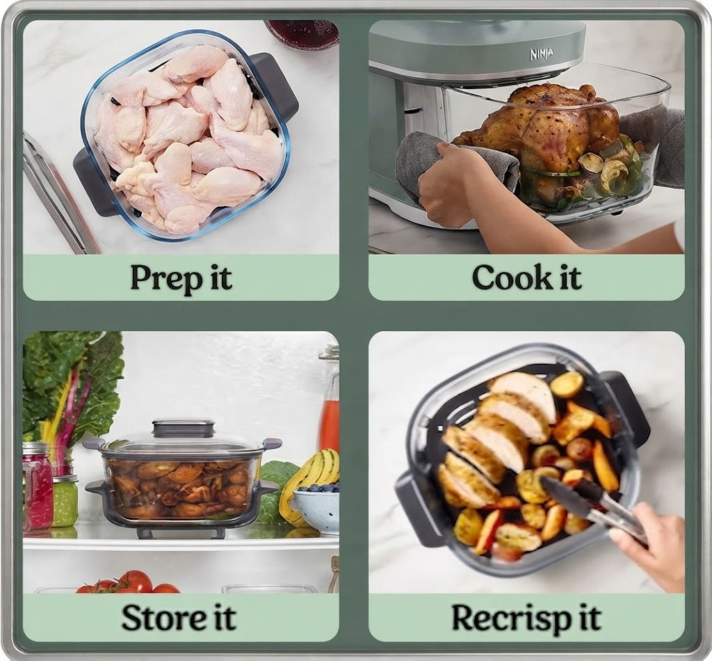 Ninja CRISPi PRO 7-in-1 Glass Air Fryer – Ash Grey Family Set