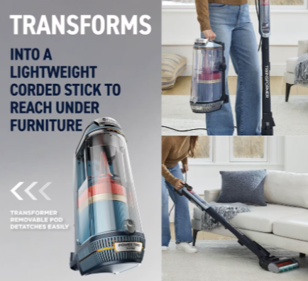 Shark PowerDetect Transformer PowerTrio System Upright Vacuum with Detect and Reveal – Chimera Blue